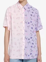 My Melody & Kuromi Split Girls Oversized Woven Button-Up