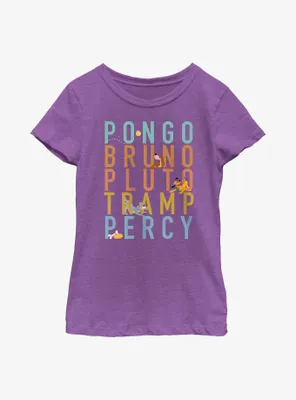 Disney Channel Pongo, Bruno, Pluto, Tramp, Percy Youth Girls T-Shirt