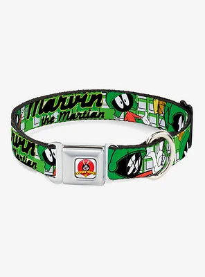 Looney Tunes Marvin The Martian White Green Seatbelt Buckle Dog Collar