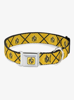 Harry Potter Hufflepuff Crest Plaid Yellows Gray Seatbelt Buckle Dog Collar