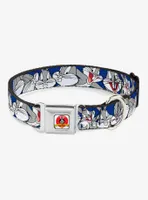 Looney Tunes Bugs Bunny Close Up Poses Blue Seatbelt Buckle Dog Collar