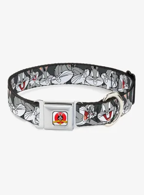 Looney Tunes Bugs Bunny Close Up Poses Charcoal Seatbelt Buckle Dog Collar