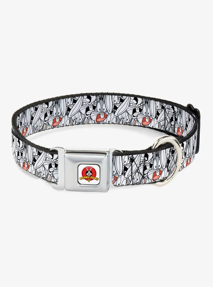 Looney Tunes Bugs Bunny Stacked White Black Gray Seatbelt Buckle Dog Collar