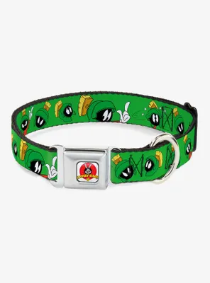 Looney Tunes Marvin The Martian Expressions Green Seatbelt Buckle Dog Collar