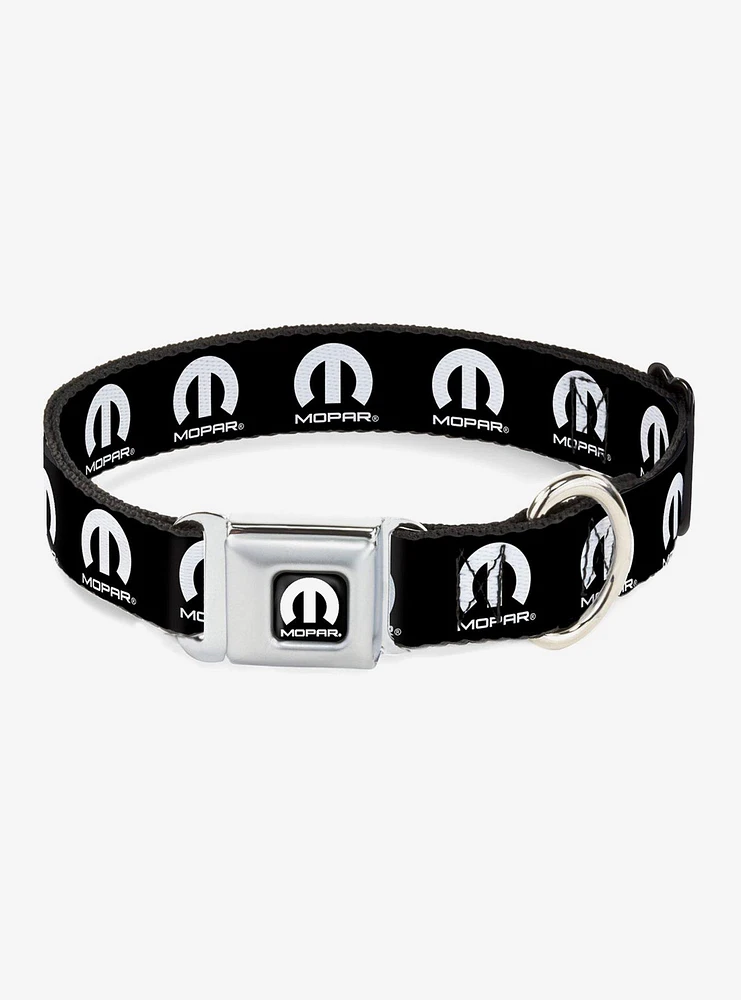 Mopar Logo Repeat Black Seatbelt Buckle Dog Collar