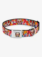 Sugar Skull Starburst Seatbelt Buckle Dog Collar