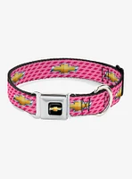 Chevy Gold Bowtie Logo Pink Seatbelt Buckle Dog Collar