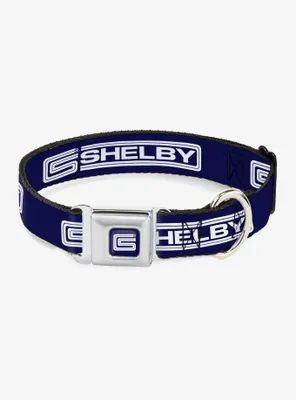 Carroll Shelby Racing Logo Block Navy White Seatbelt Buckle Dog Collar