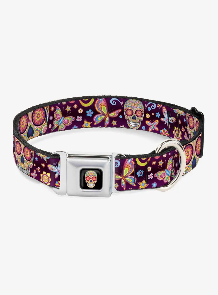 Mariposa Calaveras Seatbelt Buckle Dog Collar