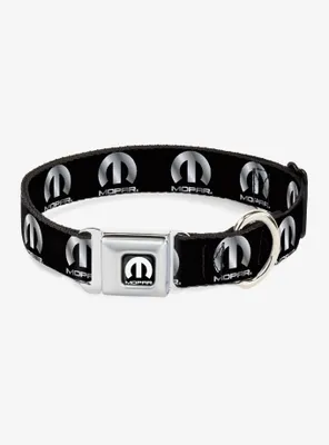 Mopar Logo Repeat Black Silver Gradient Seatbelt Buckle Dog Collar