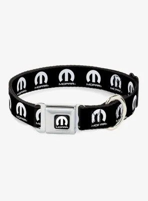 Mopar Logo Repeat Black White Seatbelt Buckle Dog Collar