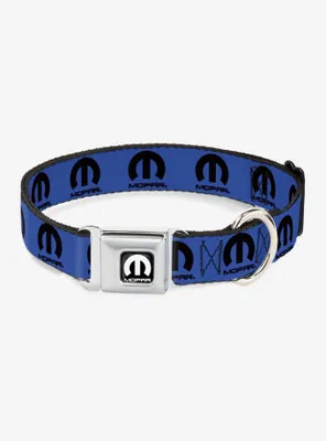 Mopar Logo Repeat Blue Black Seatbelt Buckle Dog Collar