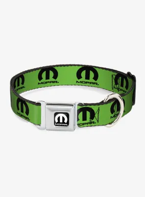 Mopar Logo Repeat Green Black Seatbelt Buckle Dog Collar