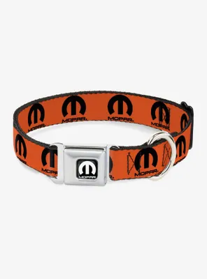 Mopar Logo Repeat Orange Black Seatbelt Buckle Dog Collar