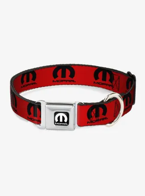 Mopar Logo Repeat Red Black Seatbelt Buckle Dog Collar