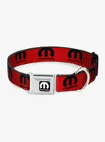 Mopar Logo Repeat Red Black Seatbelt Buckle Dog Collar