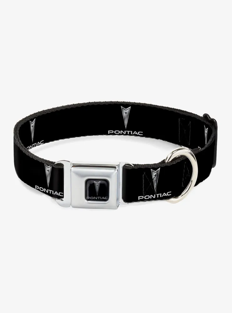 Pontiac Black Silver Logo Repeat Seatbelt Buckle Dog Collar