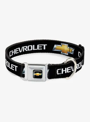 Chevrolet Bowtie Black Gold White Seatbelt Buckle Dog Collar