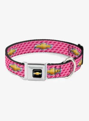 Chevy Gold Bowtie Logo Pink Seatbelt Buckle Dog Collar