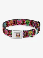 Six Sugar Skulls Seatbelt Buckle Dog Collar