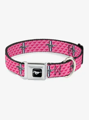 Ford Mustang Bars Text Pink Logo Repeat Seatbelt Buckle Dog Collar