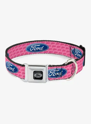 Ford Oval Text Pink Repeat Seatbelt Buckle Dog Collar