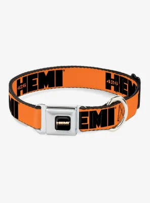 Hemi 426 Logo Repeat Orange Black Seatbelt Buckle Dog Collar