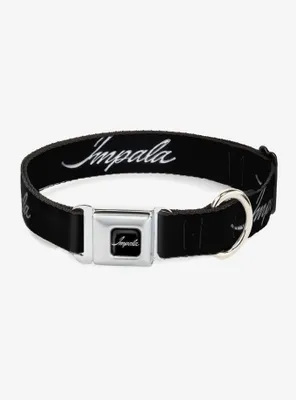 Impala Script Emblem Black Silver Seatbelt Buckle Dog Collar