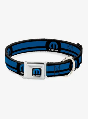 Mopar Logo Stripe Black Blue Seatbelt Buckle Dog Collar