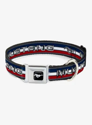 Mustang Text Tri Bar Stripe Seatbelt Buckle Dog Collar