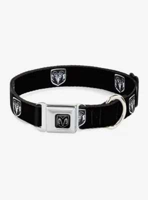 Ram Black Silver Logo Seatbelt Buckle Dog Collar