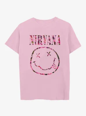 Nirvana Floral Smile Logo Boyfriend Fit Girls T-Shirt