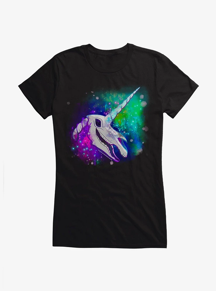 Cosmic Rainbow Unicorn Skull Girls T-Shirt by Rose Catherine Khan