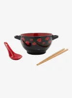 Naruto Shippuden Wax Resist Akatsukui Clouds Ramen Bowl with Chopsticks and Spoon