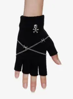 Skull Barbed Wire Chain Fingerless Gloves