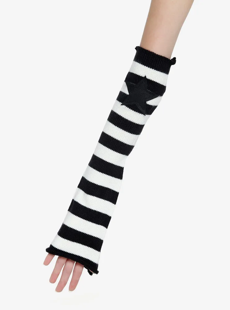 Grey & Black Stripe Star Flared Leg Warmers