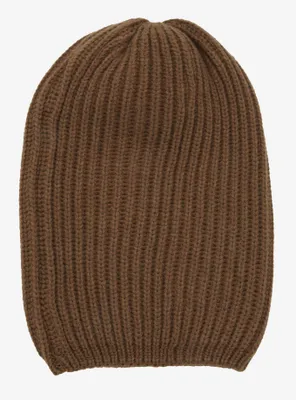 Brown Ribbed Slouch Beanie