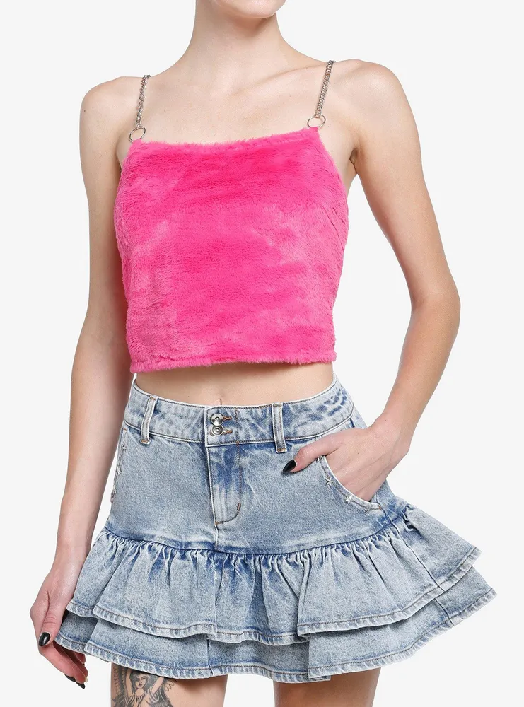 Sweet Society Hot Pink Fuzzy Chain Girls Crop Cami