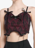 Cosmic Aura Burgundy Lace Cross Girls Crop Corset