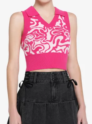 Sweet Society Hot Pink Swirl Collar Girls Crop Sweater Vest