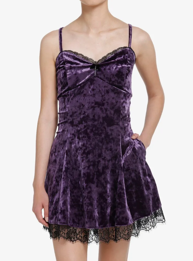 Cosmic Aura Purple Velvet Slip Dress