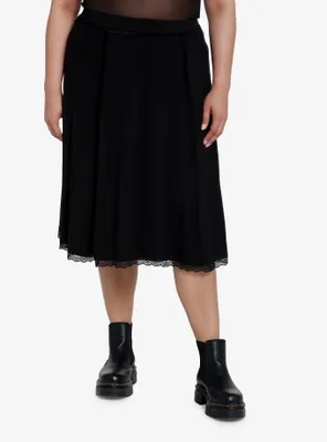 Cosmic Aura Black Lace Midi Skirt Plus