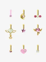 Steel Kawaii Heart Wing Nose Studs 9 Pack