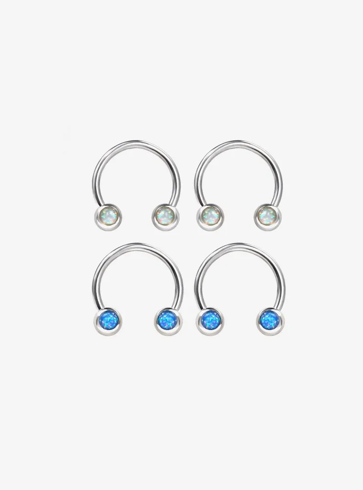 Steel Silver Opal Circular Barbell 4 Pack