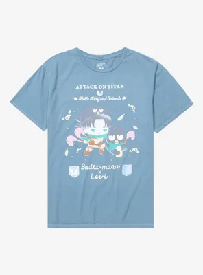 Attack On Titan X Hello Kitty And Friends Badtz-Maru & Levi T-Shirt