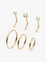 Steel Gold Gem Nose Stud & Hoop 6 Pack