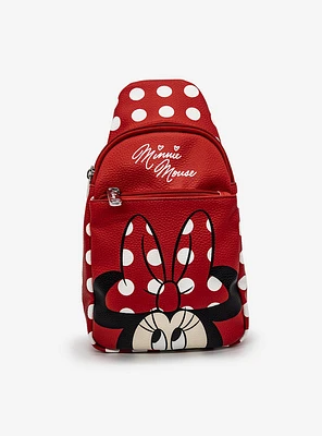 Disney Minnie Mouse Face Close Up with Polka Dots Crossbody Bag