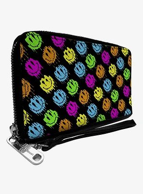 Smiley Faces Melted Mini Repeat Angle Zip Around Wallet
