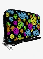 Smiley Faces Melted Stacked Zip Around Wallet