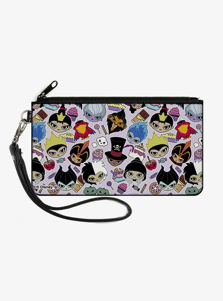 Disney Sweet Chibi Villain Faces and Icons Collage Zip Clutch Wallet